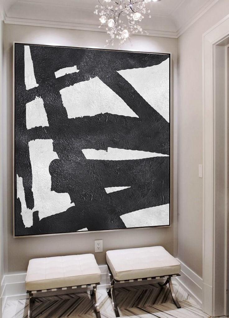 Minimal Black and White Painting #MN43A - Click Image to Close